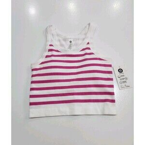 OTOS Active Crop Tank Top Flat Seams White Pink Striped Size M New With Tags